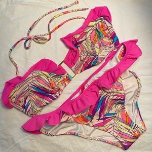 Victoria’s Secret Bikini, Pink Ruffles, Bandeau Halter Top, Large